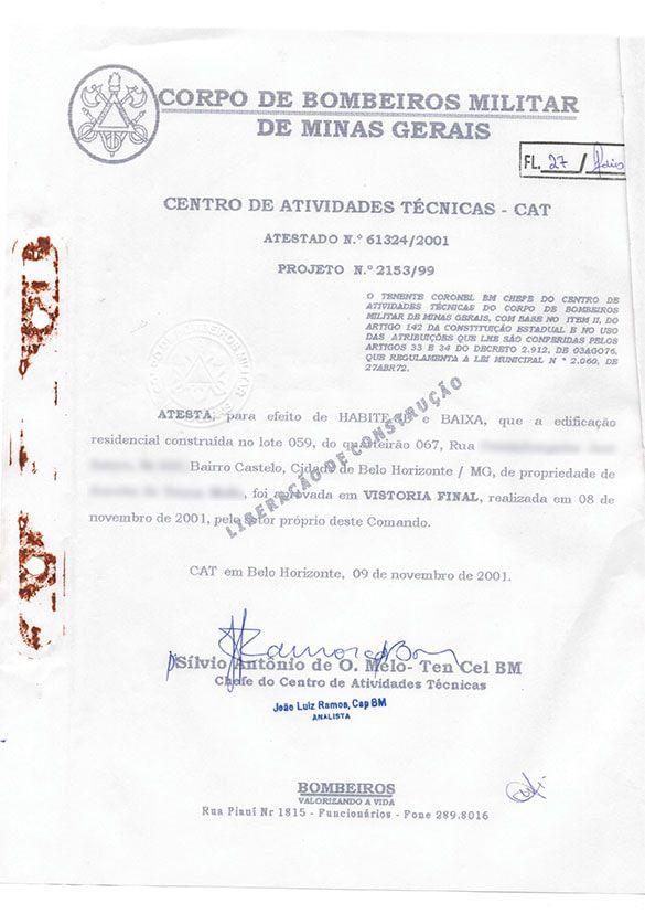 Carta de Liberação - Liberação de Construção - CBMMG