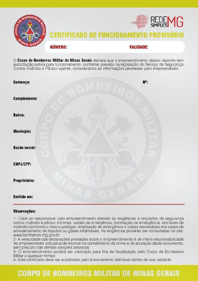 Certificado para funcionamento provisório - Eng. Levi das Chagas Barroso Filho