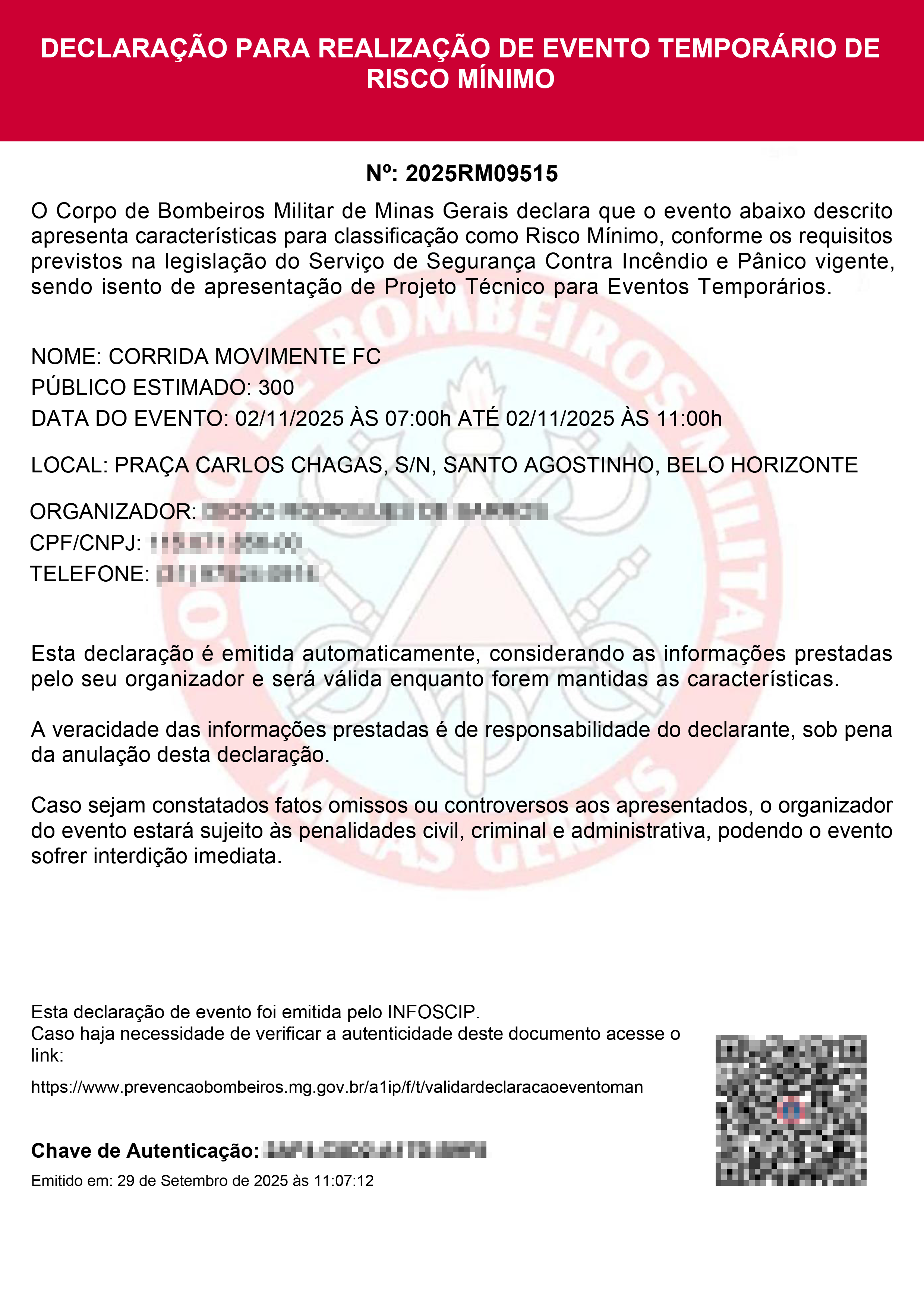 Licenciamento de Evento de Risco de Mínimo - Eng. Levi das Chagas Barroso Filho