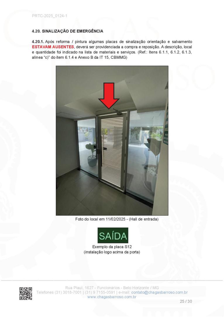 Relatório de Irregularidades na Edificação - PSCIP / AVCB / CLCB - Eng. Levi das Chagas Barroso Filho
