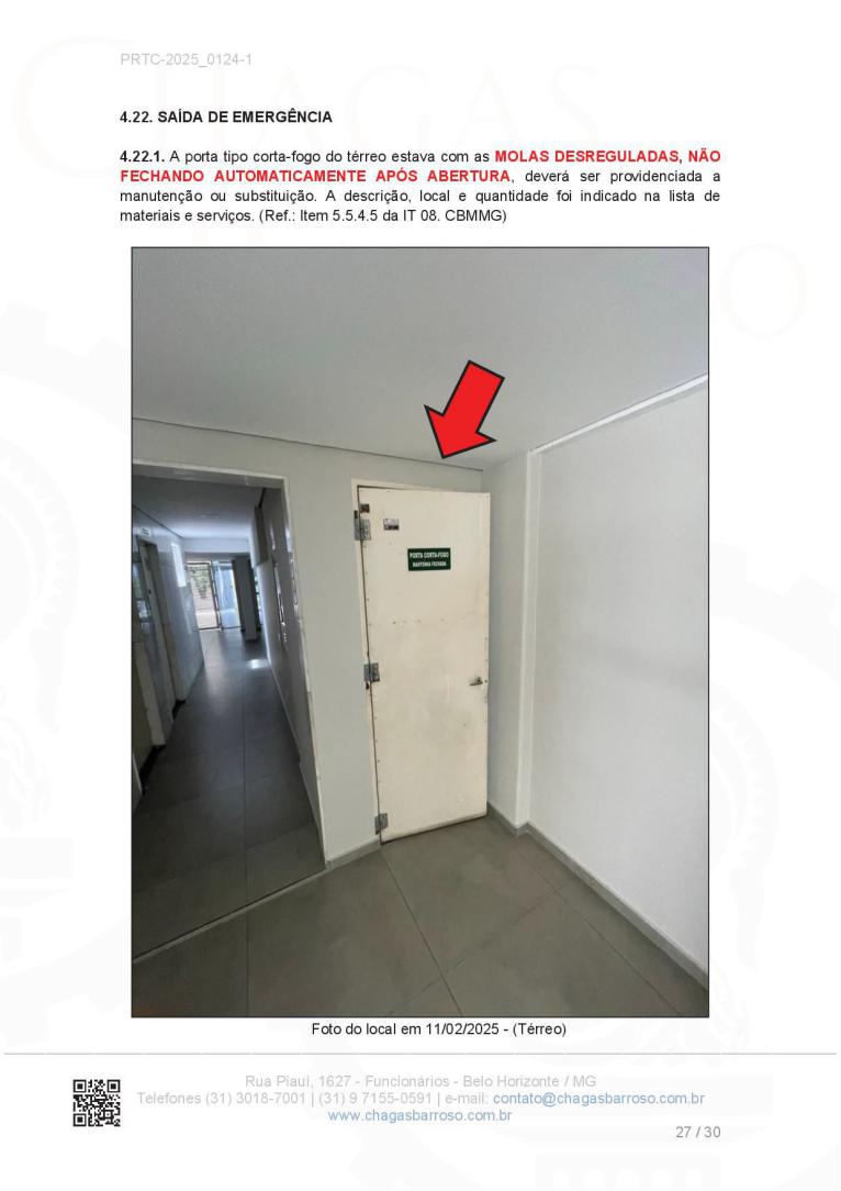 Relatório de Irregularidades na Edificação - PSCIP / AVCB / CLCB - Eng. Levi das Chagas Barroso Filho