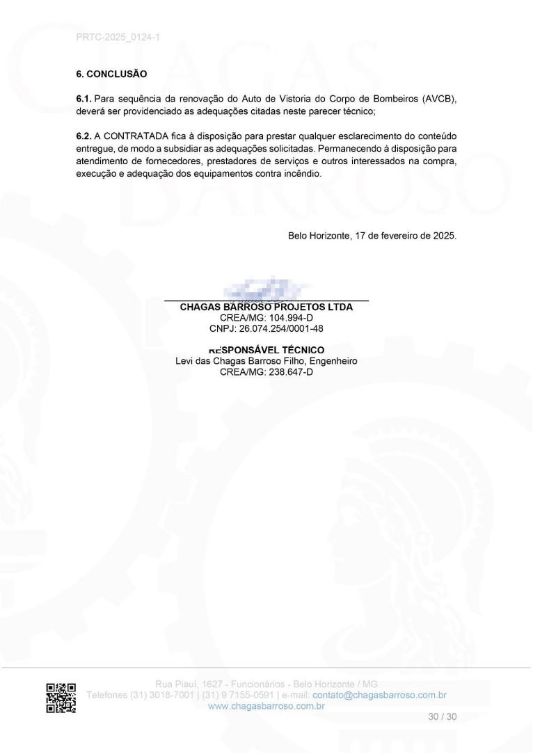 Relatório de Irregularidades na Edificação - PSCIP / AVCB / CLCB - Eng. Levi das Chagas Barroso Filho